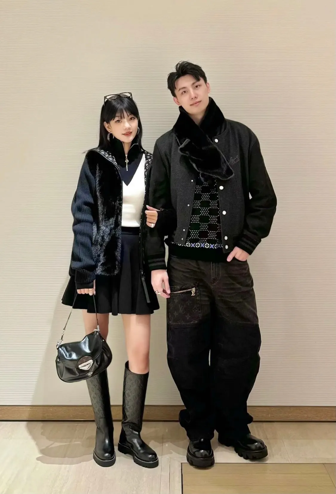 Louis Vuitton/Louis Vuitton 24Fw embroidered letter cotton shearling sleeve baseball jacket